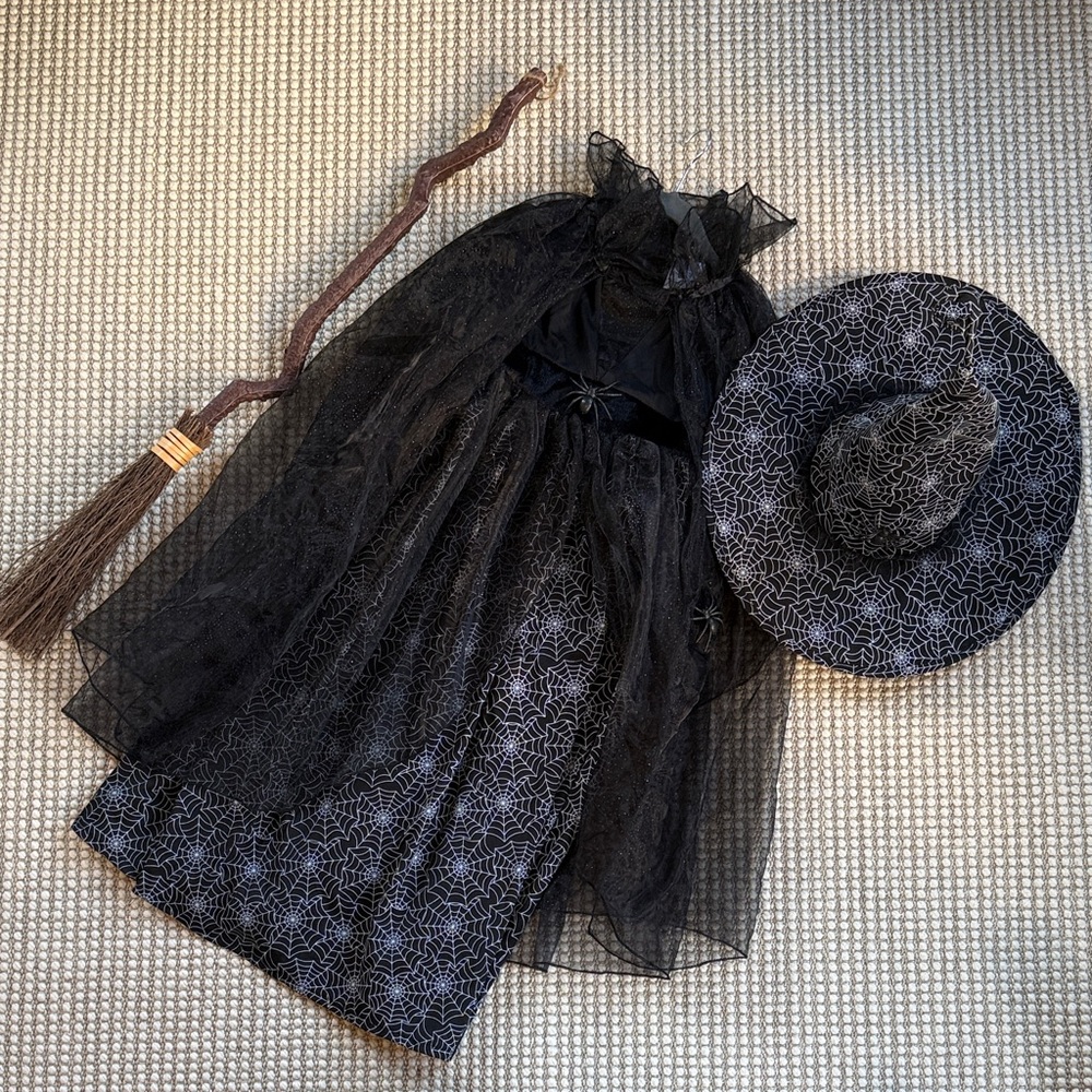 Pottery Barn Kids Witch Costume with Hat and Broomstick
